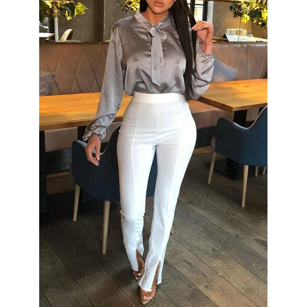 

2019 Front Slit Leg Pencil Pants Women High Waist Solid Color Pants Work Wear Fashion Office Ladies Slim Trousers Pantalon Femme