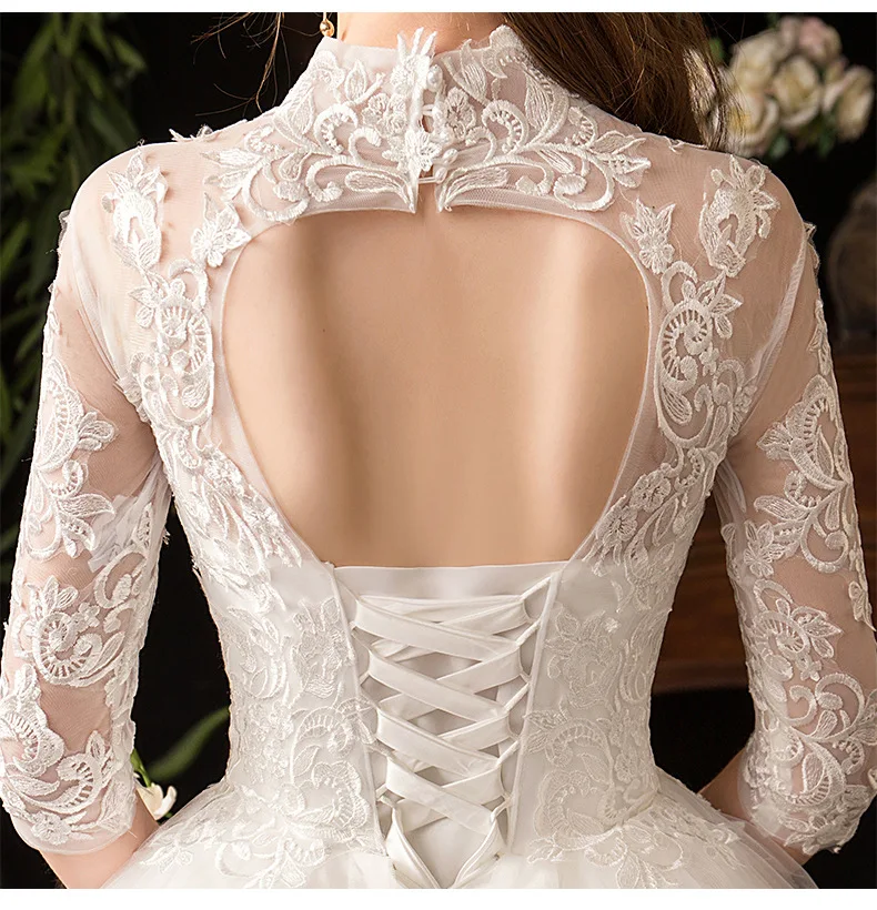 Chinese Style High Neck Half Sleeve 2022 New Wedding Dress Illusion Lace Applique Simple Custom Made Bridal Gown Robe De Mariee long sleeve wedding dresses