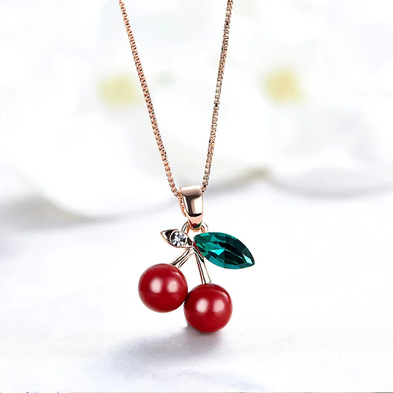 

2018 New Fashion Necklace For Women Austrian Crystal Cherry Pendant Necklace for Girl's Jewelry Gift