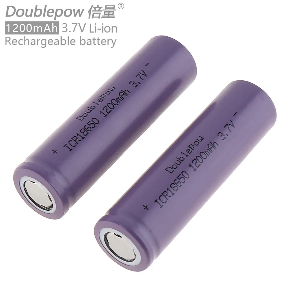 

2pcs Doublepow ICR18650 1200mAh 3.7V Li-ion Rechargeable Battery with Safety Relief Valve for flashlight power bank