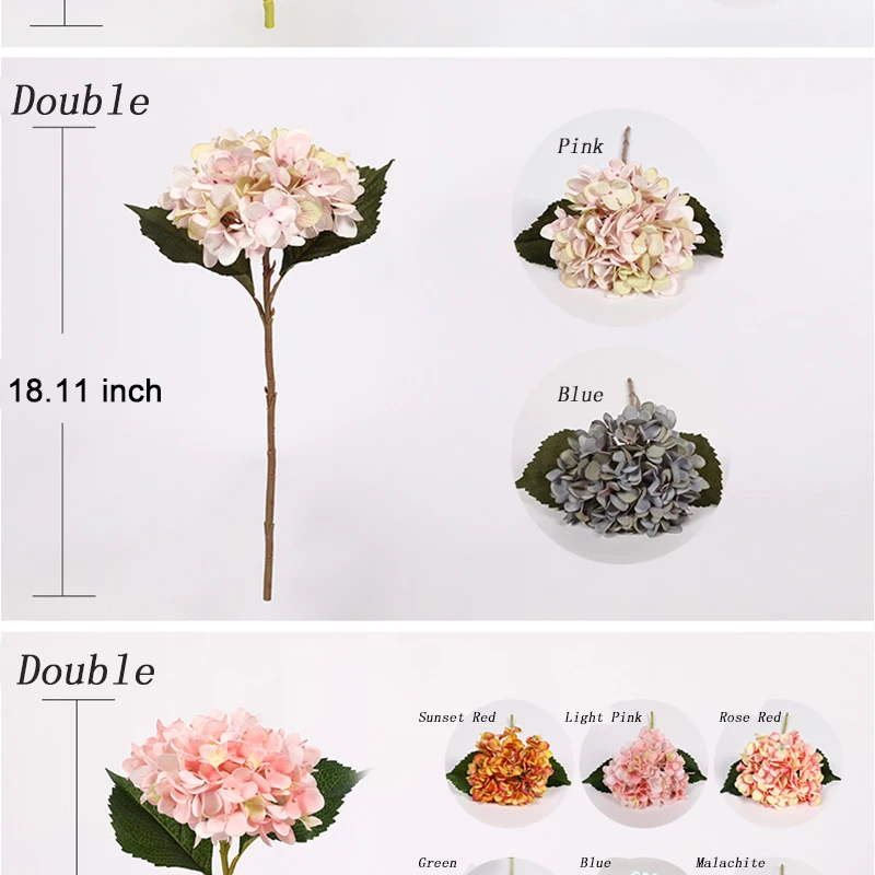 Xuanxiaotong 45 cm 1 pc Long Stem Silk Hydrangea Artificial Flowers Branch Purple White Pink Green Blue Hydrangea Faux Flowers