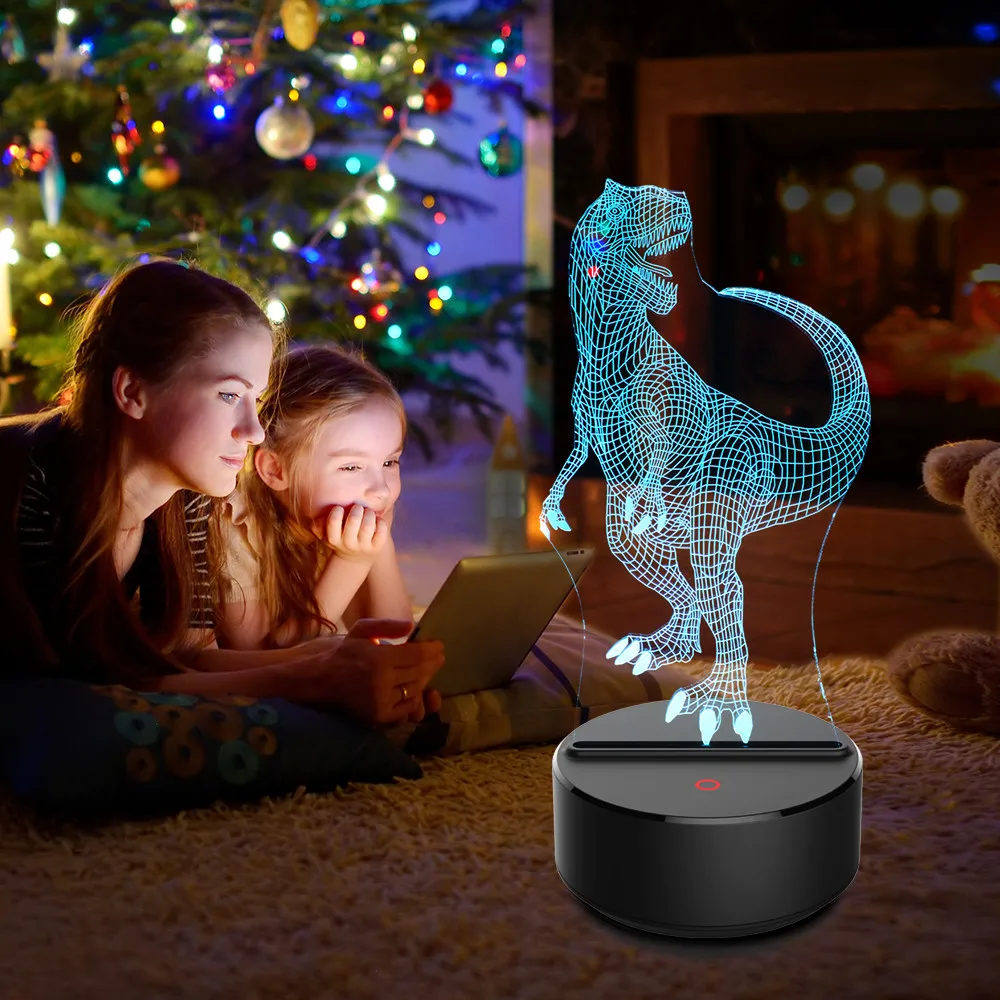 

3D Dinosaur illusion lamp Velociraptor 3D Night Light Table Desk Lamp 7 Colors Changing 3D Optical Illusion Lights Gifts