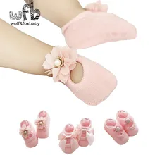 Розничная, 3 пар/лот, хлопковые детские носки с цветочным принтом и бантом для детей 0-2 лет, детские носки с вырезами для девочек