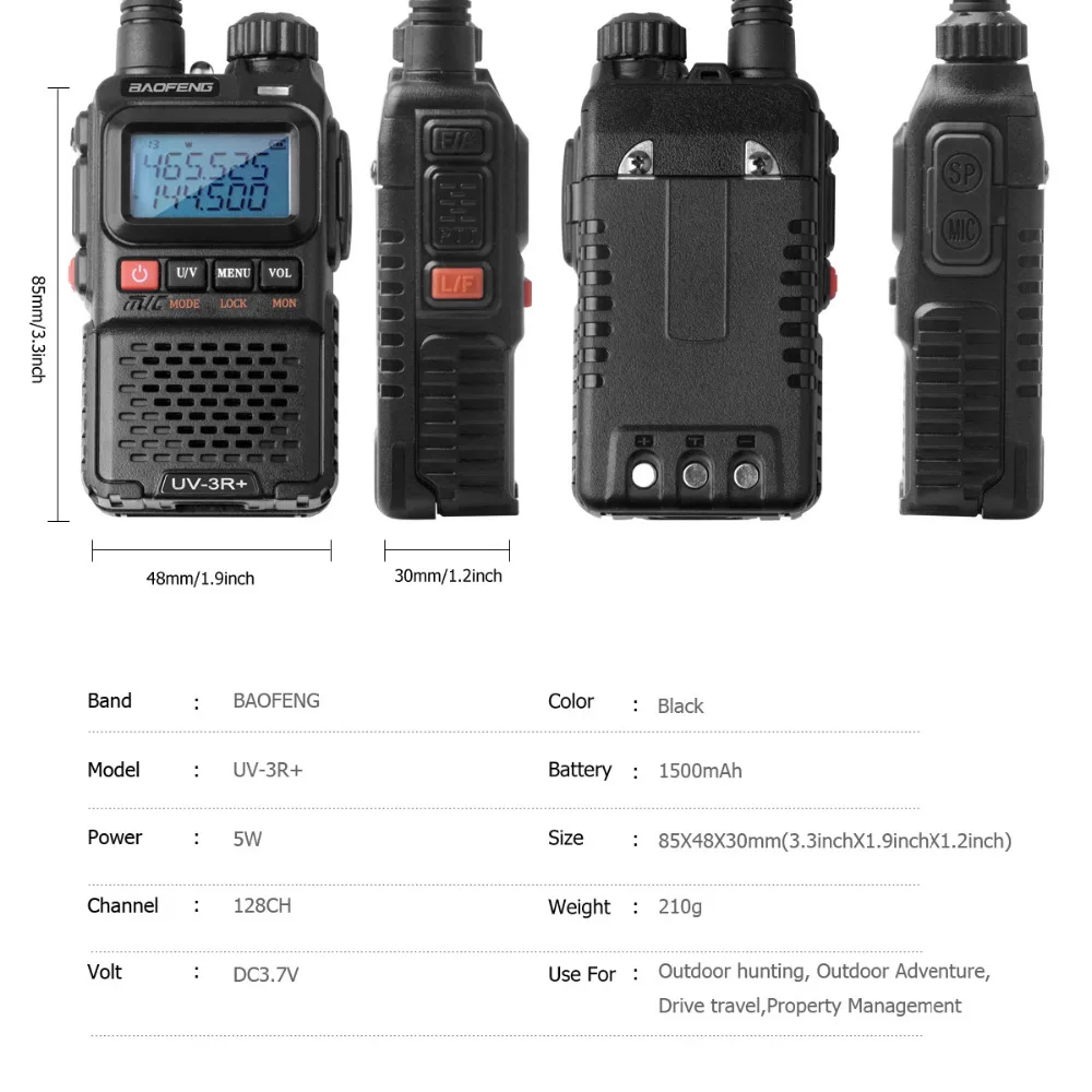 Baofeng UV-3R плюс иди и болтай Walkie Talkie мини Two Way Радио портативное Любительское радио UHF VHF двухполосный двухстрочный дисплей FM фонарик VOX CB радио