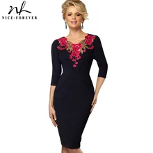 Женское платье с цветочной вышивкой Nice-forever, винтажное деловое облегающее платье с рукавом 3/4 и v-образным вырезом, с аппликацией, модель B330