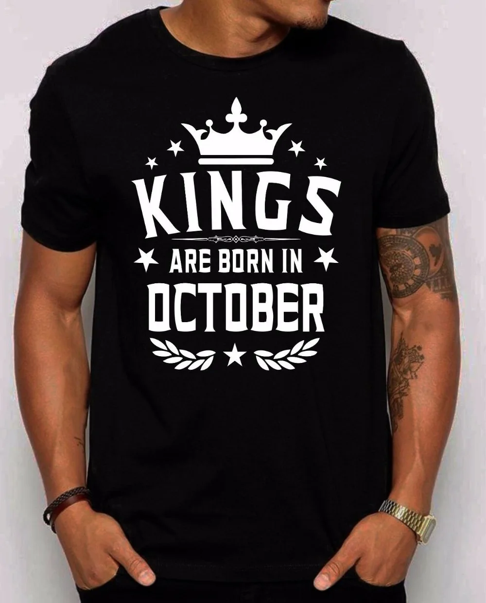 Kings Are Born In October Мужская футболка подарок для Него лучший день рождения Горячая
