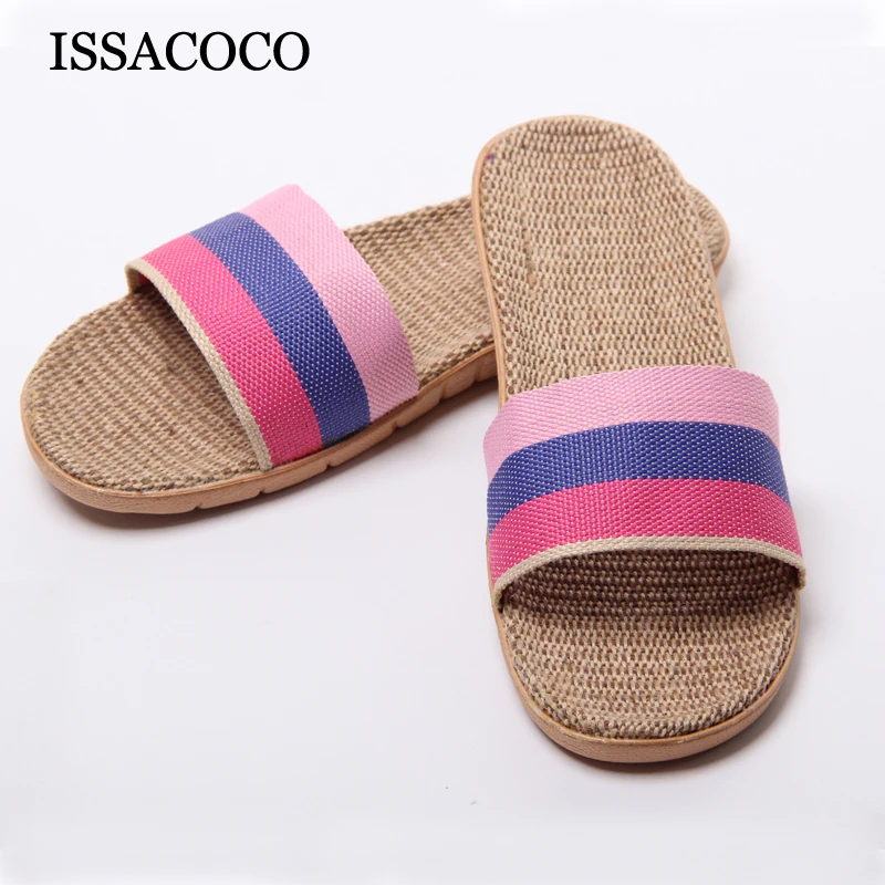 

ISSACOCO Women Brand Summer Linen Silppers Breathable Non-slip Fashion Indoor Slippers Women Hemp Slides Women Slippers Sandals