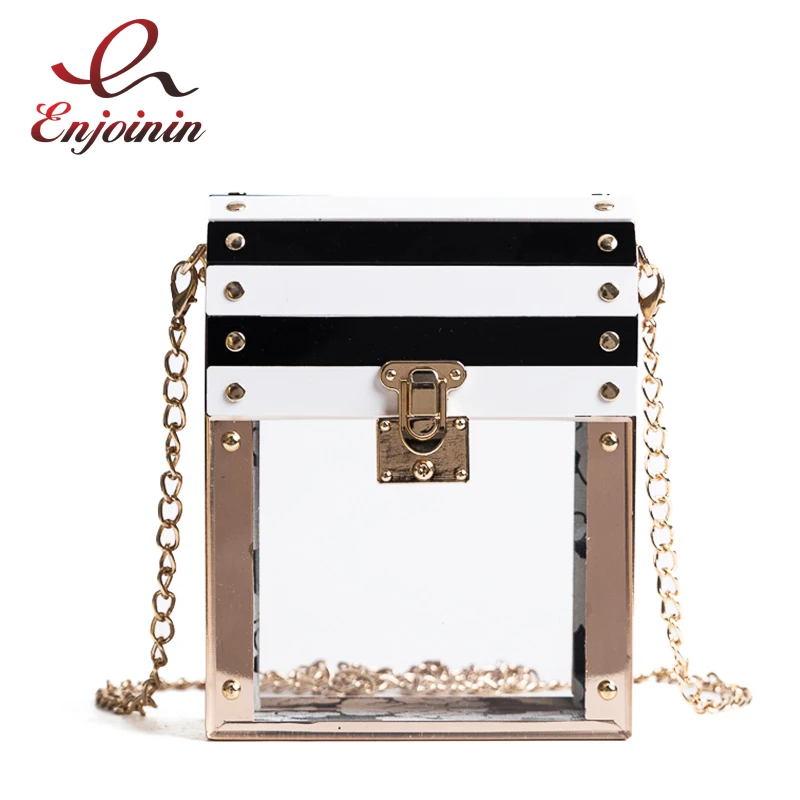 شفافة مخطط اللون الأزياء حزب سلسلة محفظة الإناث حقيبة صغيرة حقيبة يد حقيبة كتف السيدات crossbody البسيطة حقيبة ساعي