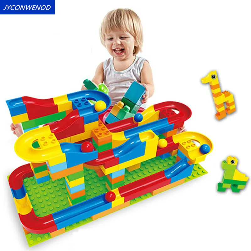 

DIY Bricks 47-123pcs Maze Balls Track Building Blocks Plastic ABS Compatible duploINGlys Rolling Track Toy for Children Gift