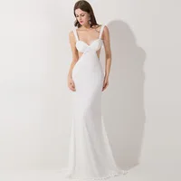 New Sexy Backless Evening Dresses Mermaid Tank White Sequins Long Prom Party Special Occasion Gowns With Free Jewelry
