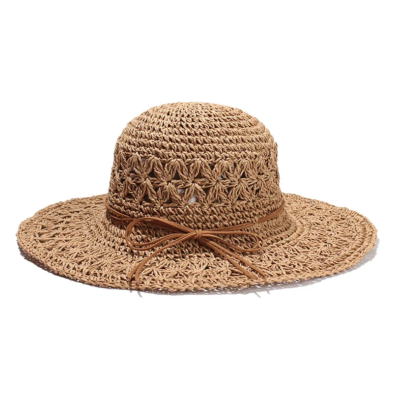 Japanese crocheted handmade hat ladies summer straw hat bow big hat can