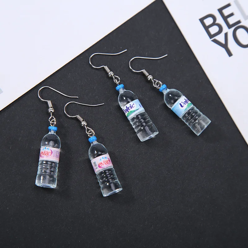 

Vivid Little Glass Mineral Water Drink Bottle Silver Dangle Earrings Drop Earrings for Women