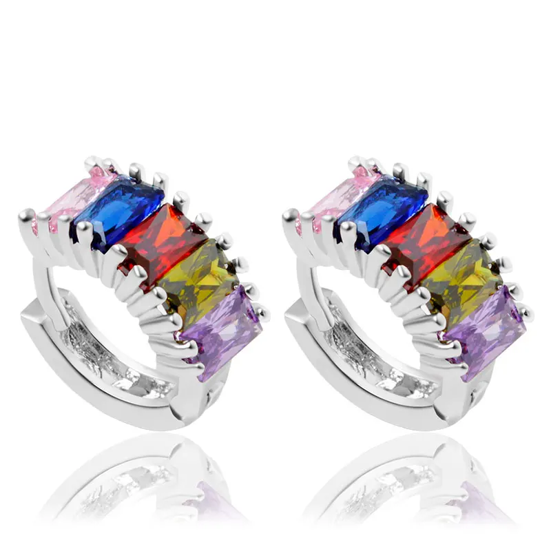 

F&U Fashion Colorful Clip Earrings Fine Jewelry Plating Multicolor Baguette-cut Crystal Clip Earrings