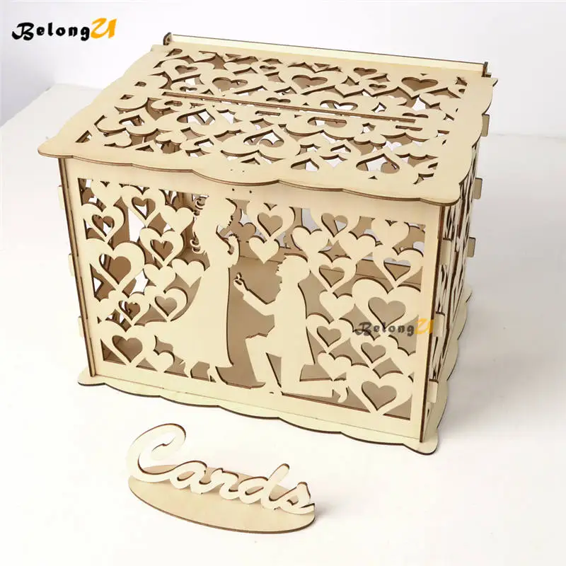 

Vintage DIY Wedding Card Box with Lock for Gift Money Box with Slot Wishing Well box Envelope Boxes Rustic Wedding Decoration