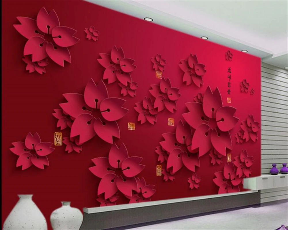 Beibehang 3d Wallpaper Hd Red Flower Photo Mural Living Room Home Decor Wall  Paper Papel De Parede Abstract Floral Wallpaper - Wallpapers - AliExpress