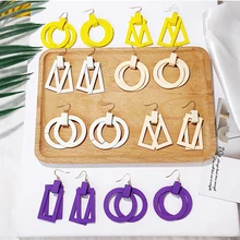 Hàn quốc Hai Lớp Gỗ Drop Earrings Đối Với Phụ Nữ Vàng Tím Trắng Hình Học Vòng Square Dangle Earrings Bông Tai Cô Gái Đồ Trang Sức Quà Tặng(China)