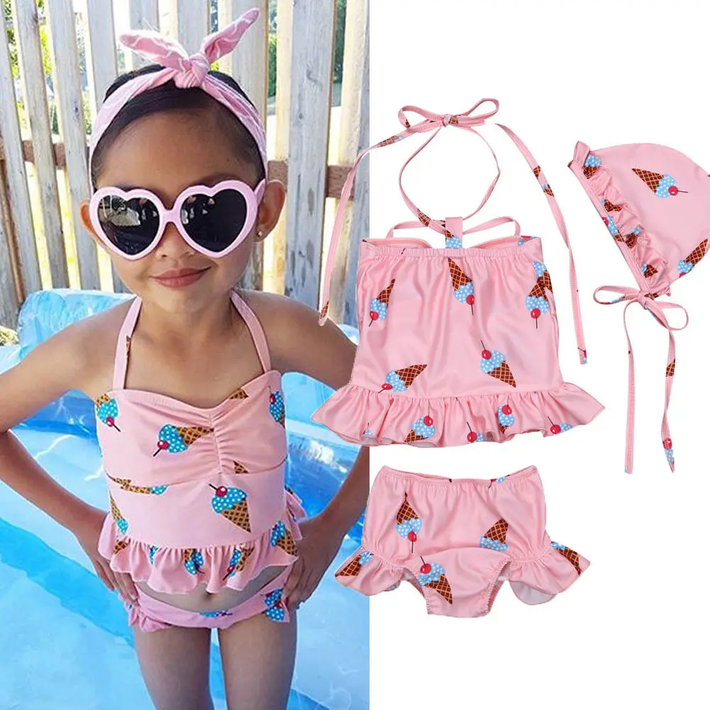 

Kids Baby Girl 3cs Ice cream Printing Swimwear Little Girls Skirttish Swimsuit Bathing Suit Summer Sunsuit Summer Clothing 2019