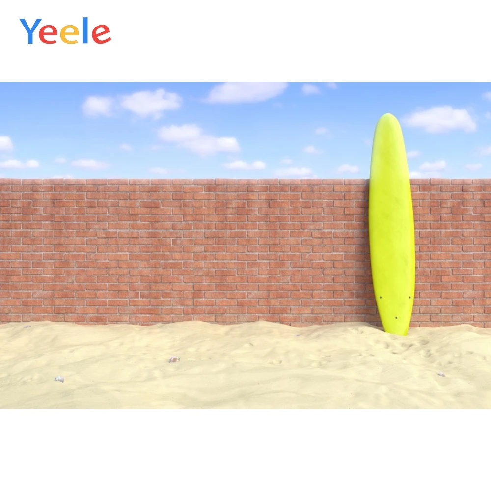 

Yeele Summer Sky Seaside Surfboard Brick Wall Cloud Photography Backgrounds Customized Photographic Backdrops for Photo Studio