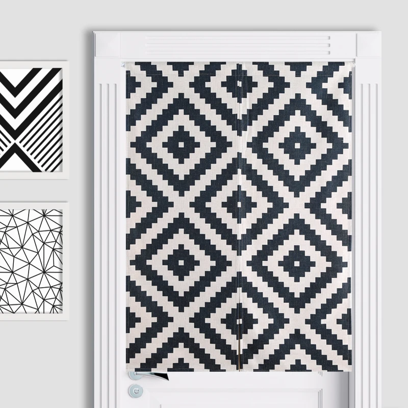 

New Linen NOREN Japanese Style Door CurtainBlack Grey Bird Geometric Tapestry 85x120cm/85x90cm