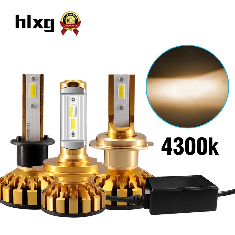 HlXG Mini H11 H4 H7 светодиодный лампы 4300K CANBUS автомобильные фары Фары H8 9006 9005 HB3 HB4 белый