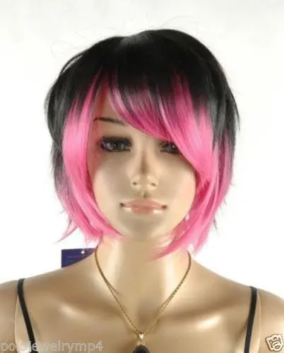 Ван ГОРЯЧИЕ Бесплатная Доставка&gt&gt&gt Мода Косплей Черный &amp Pink MIx Короткие Прямые