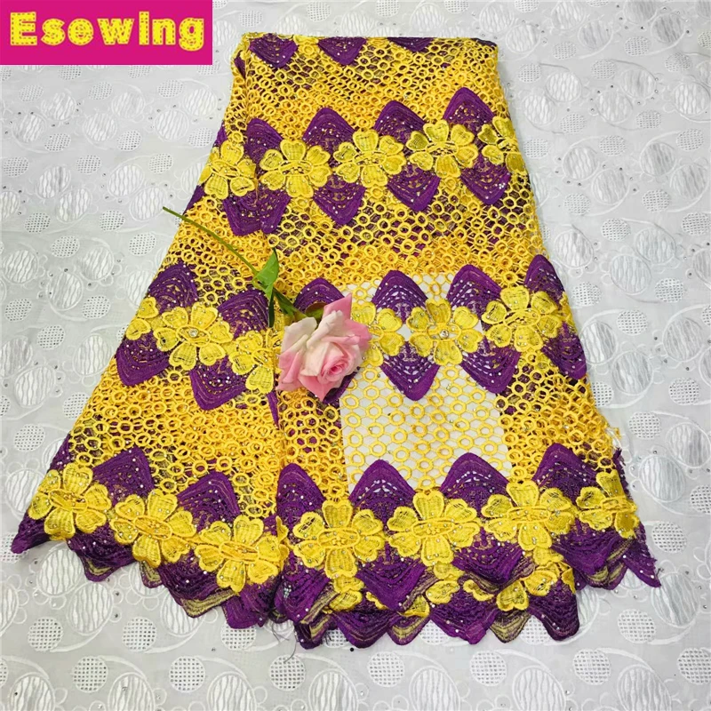 Esewing 2019 Мода нигерийский Узор Свадебные африканские кружево ткань/гипюр шнур ткань для Свадебная вечеринка в золото фиолетовый