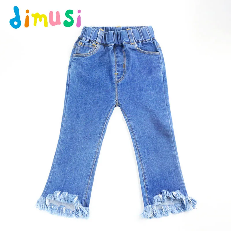  DIMUSI Autumn Girl's Ripped Jeans Children Cotton Long Tassel Denim Jeans Baby Kids Casual Outwear 