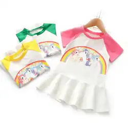 Для девочек «Маленький Пони» Футболки 2019 Лето Единорог печати рубашки дети Рубашка с короткими рукавами Повседневная Одежда для девочек