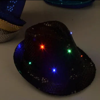 

Woman Men Kids LED Blinking Sequin Jazz Hat Cap Bow Tie Performance Props Glow Party Birthday Halloween Christmas Decorations