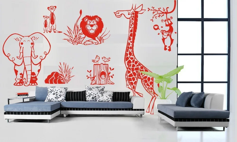 

Jungle Animal Zoo living Wall Stickers kids Home Decal Removable Wall Art Vinyl Decor DIY Free shiping