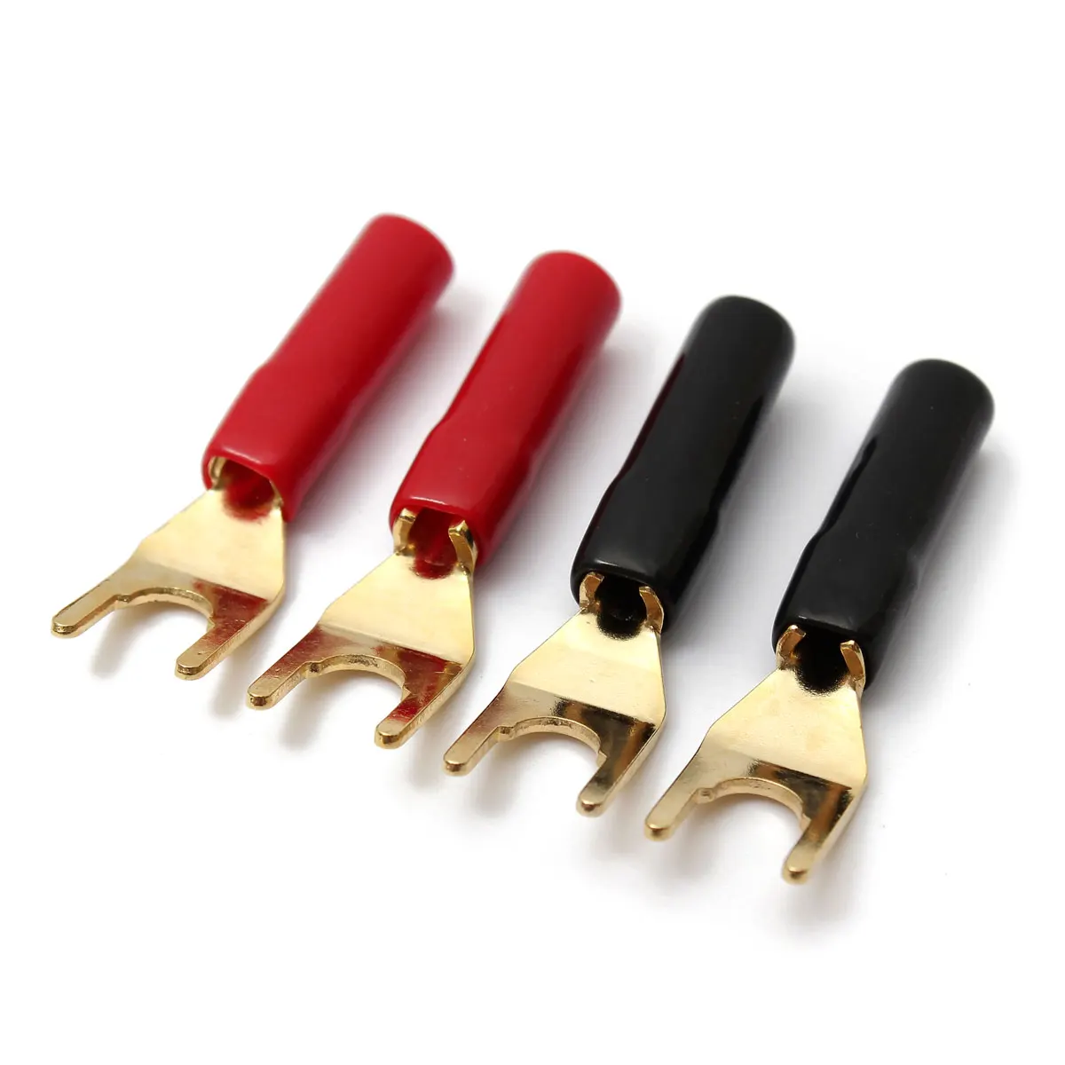 

SWILET 4Pcs Gold Plated Tuning Fork Banana Y Spade Plug Solderless Speaker Cable Power Terminals Connectors