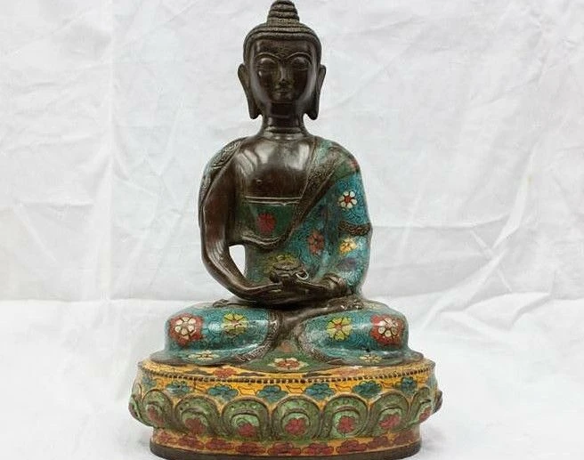 11&quotTibet Buddhist Fane Old Bronze Cloisonne Amitayus Shakyamuni Buddha Statue | Дом и сад
