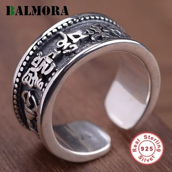 

BALMORA 100% Real 925 Sterling Silver Jewelry Six Words' Buddhistic Rings for Women Men Gift Vintage Fashion Silver Ring SY22188