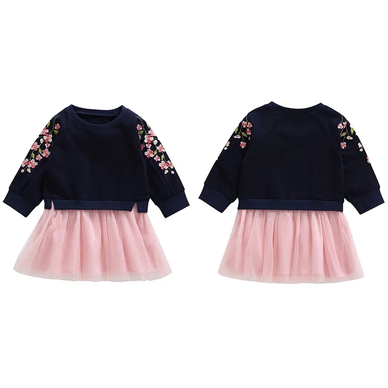 

Children's Girls Embroidered Sweatshirt Mesh Dress Girls Dresses Autumn Clothing Baby Girls Outfits 1-5Y