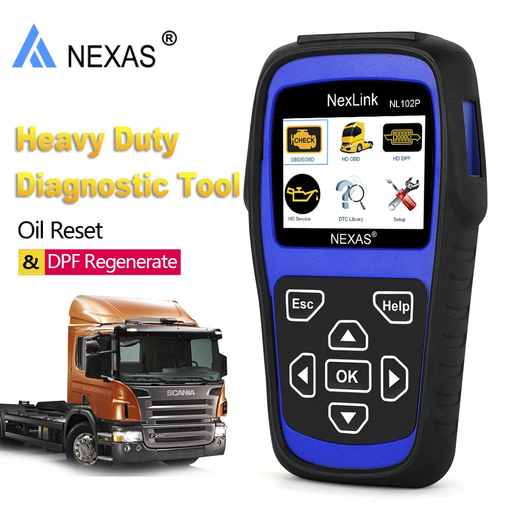 

Car Truck Auto Diagnostic Tool 2 in 1 Nexas NL102P HD Heavy Duty Engine Oil Light Service DPF Reset Automotive Scanner ODB2
