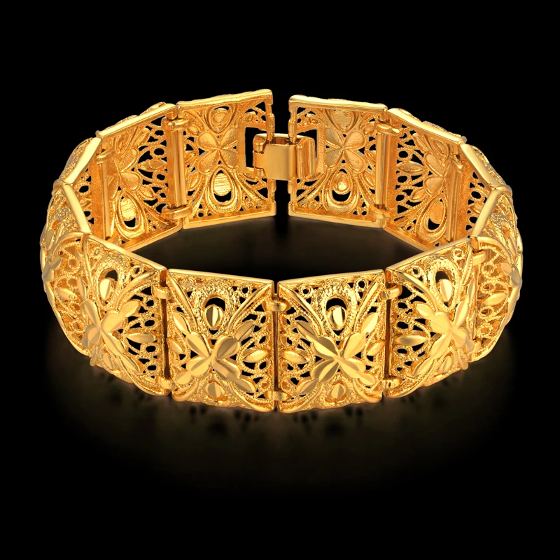 Women's Bracelet Gold Color Chunky Bracelets Wholesale Braslet Hollow