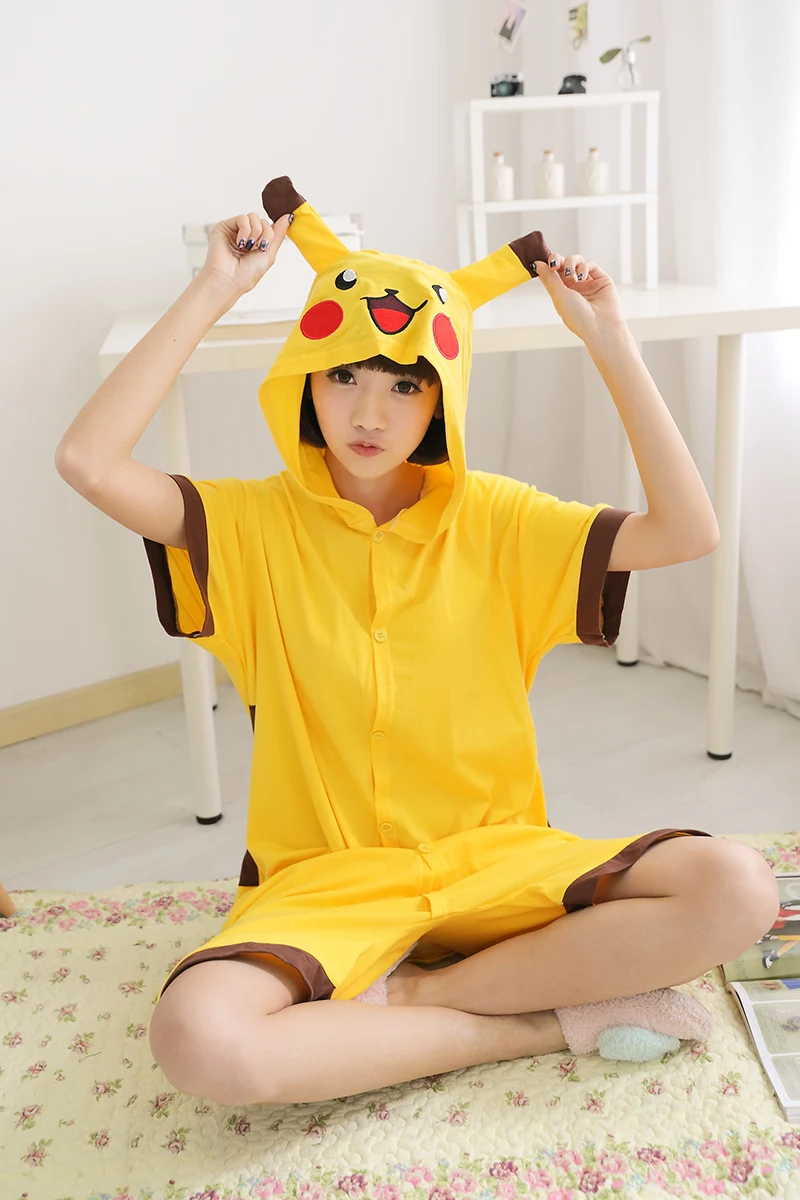 

Lovely Pikachu Short SleeveCosplay Costumes Summer Autumn Cotton Pajama Onesie Funny Animal Jumpsuit Sleepwear for Women Men
