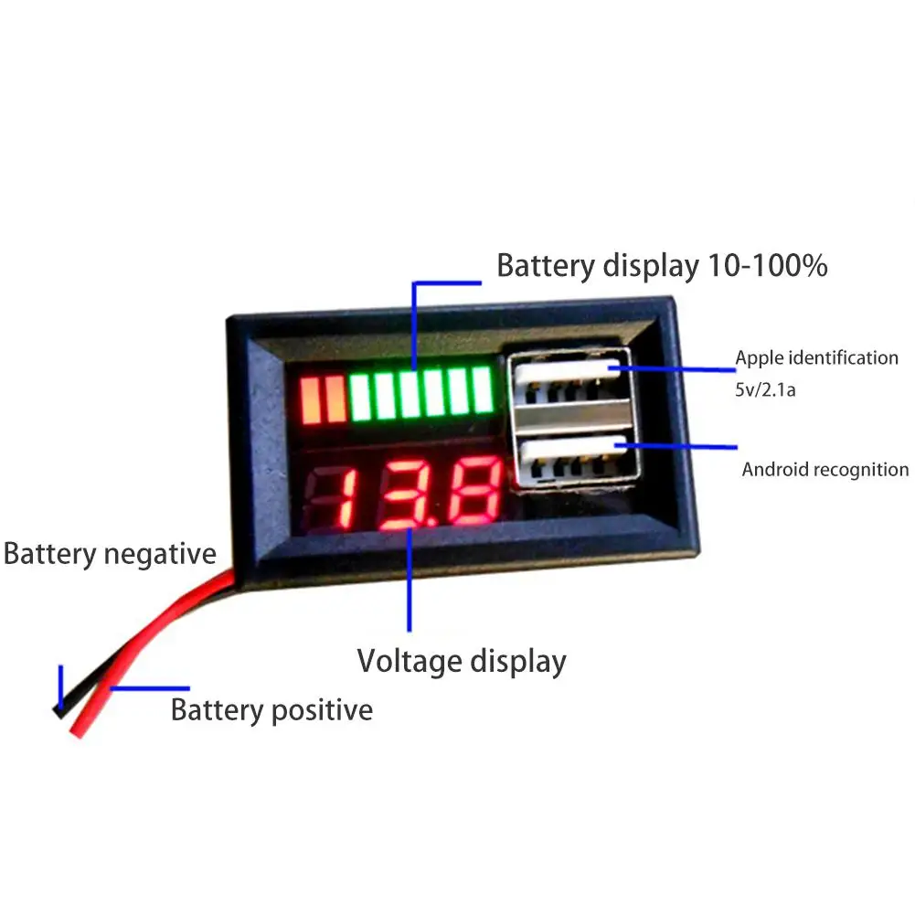 Motorcycle Electric Battery Capacity Indicator Voltage Power Display Dual USB Output Digital Voltmeter Voltage Tester Monitor