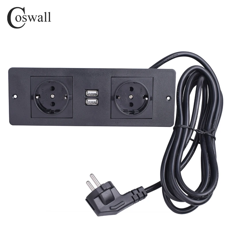 COSWALL, двойная розетка стандарта ЕС, 2 порта usb для зарядки, кухонная настольная розетка, мебель, распределительные блоки питания