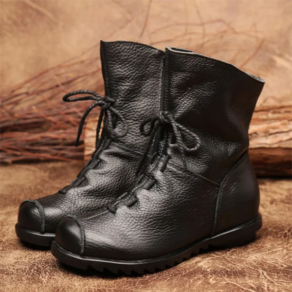 Женские ботинки из натуральной кожи размера плюс; сезон осень-зима; Модные ботильоны со складками; теплая мягкая повседневная обувь на плоской подошве для женщин - Цвет: Black