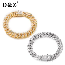 D& Z, хип-хоп, со льдом, Bling, микро проложили стразы, Снаряженная кубинская цепочка, браслеты для женщин и мужчин, модные ювелирные изделия