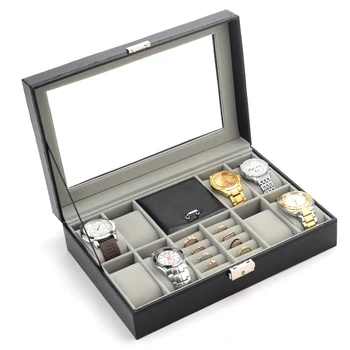 

High Quality Multifunction Leather Watch Box Ring Earring Jewelry Storage Box Watch Collection Organizer Jewelry Gift Box
