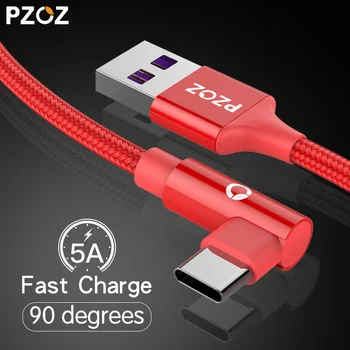 

PZOZ 5A USB Type C 90 Degree usb c cable Fast Charging usb-c data Type-c Charger cord 1.5m For Huawei P10 P9 Mate 20 Pro xiaomi