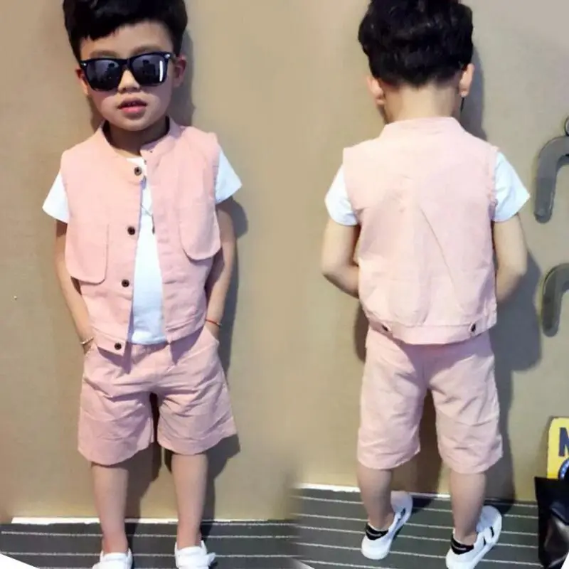 2017 Fashion Casual New Summer Baby Boy Clothing Set Kids Cotton Pink