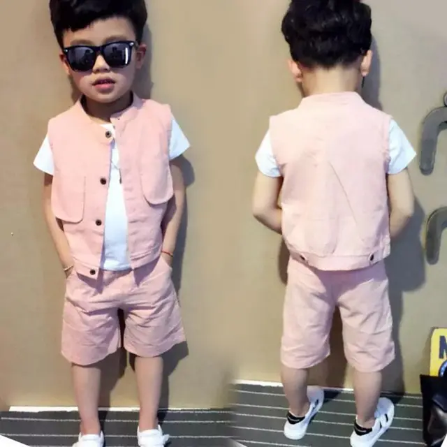 2017 Fashion Casual New Summer Baby Boy Clothing Set Kids Cotton Pink