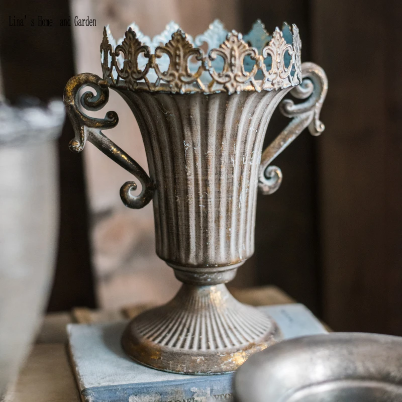 

handcrafted goblet design antique retro gold metal small flower vase