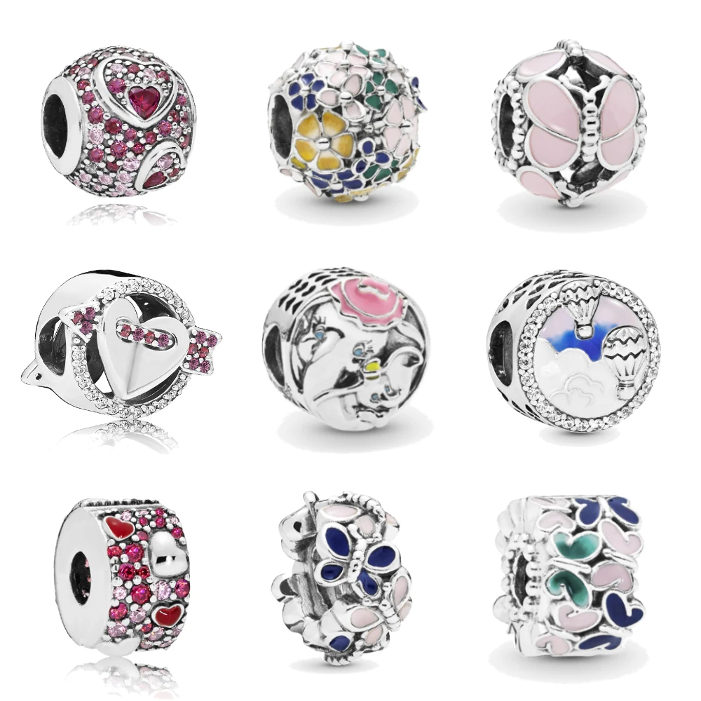 

Free Shipping Asymmetric Hearts of Love Butterflies Dumbo Charm Beads Fit Pandora Bracelet & Necklace For Women Jewelry Gift