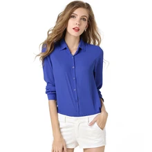 Nice Spring Autumn WoMen Fashion Shirts Turn Down Collar Long Sleeve Button Cardigan Chiffon Solid Color Blouses Size S-XXL