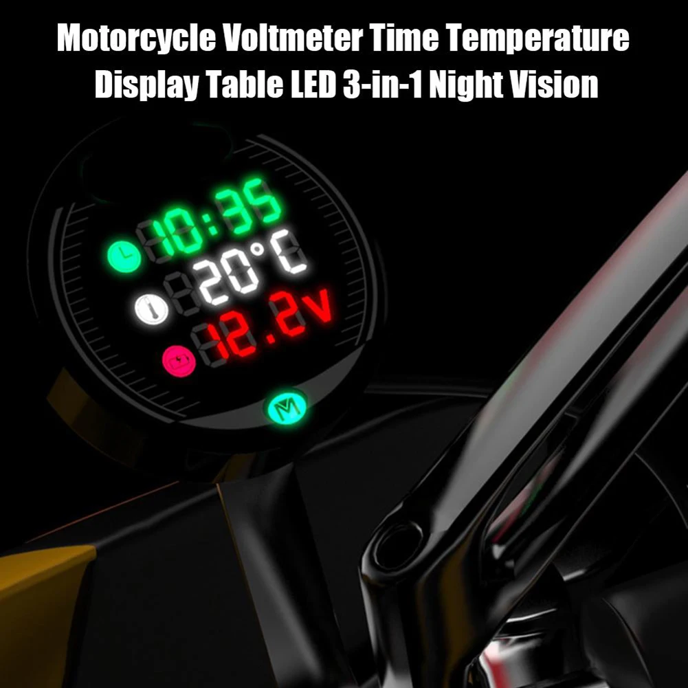 Мотоцикл вольтметр Ночное видение 3-в-1 пройденное расстояние в милях Температура Напряжение компьютер светодиодный Панель Цифровой вольтметр Мотоцикл аксессуары