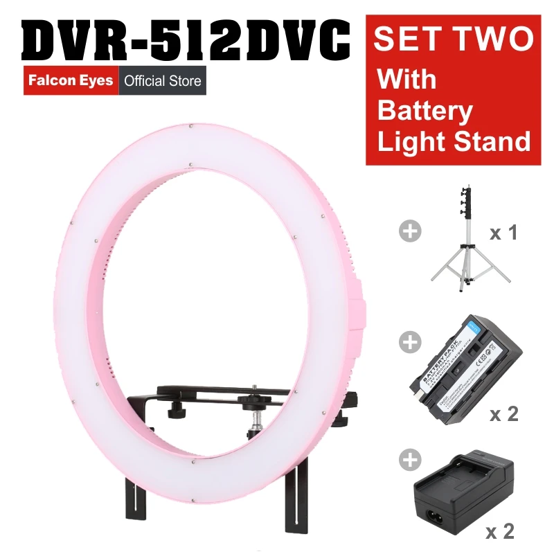 

FALCONEYES 31W 512 Ring LED Video Panel Lighting W/Camera Bracket/filter/Battery/Charger/LightStand DVR-512DVC SET Two